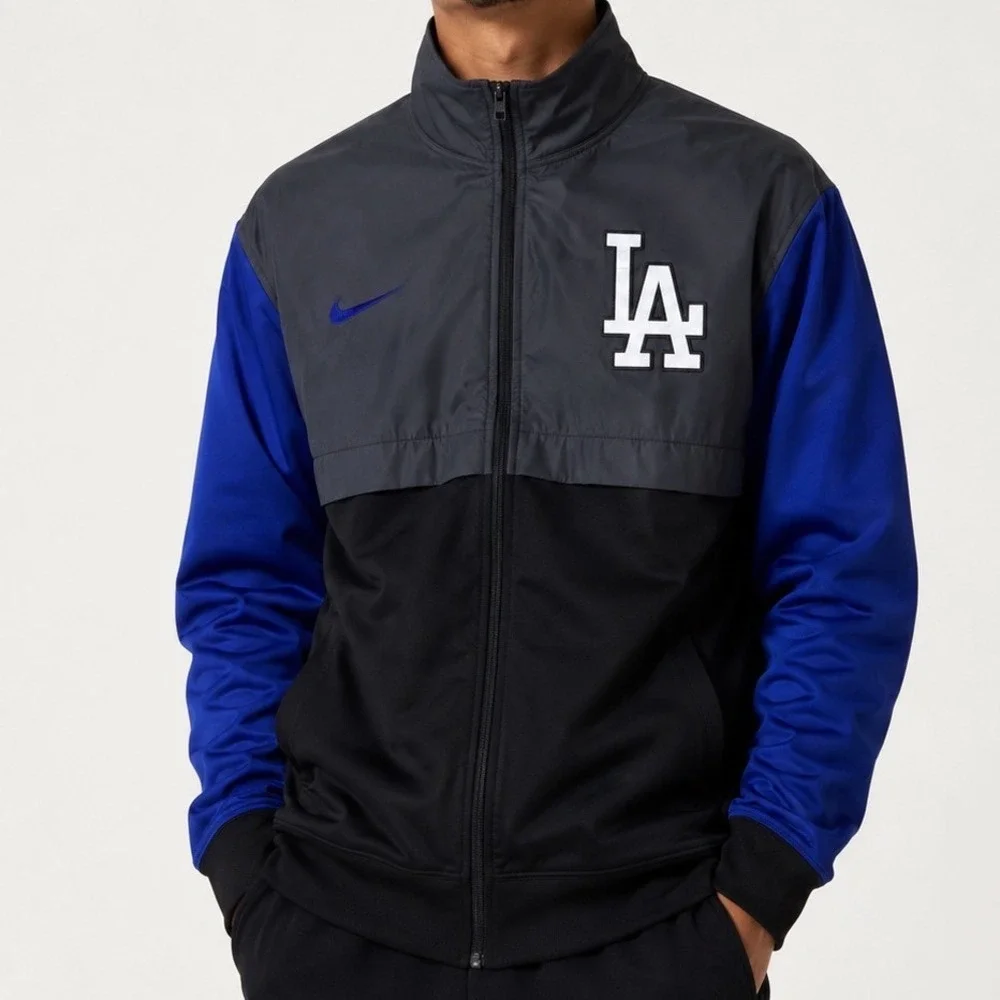 Nike BSBL Los Angeles Dodgers Full Zip Track Jacket Mens Large Grey Black Blue